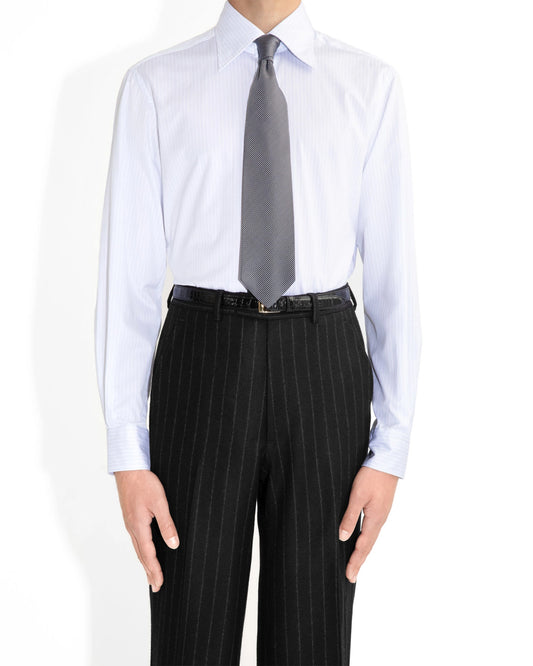 Husbands Paris | Wide Collar Shirt White Blue Stripes