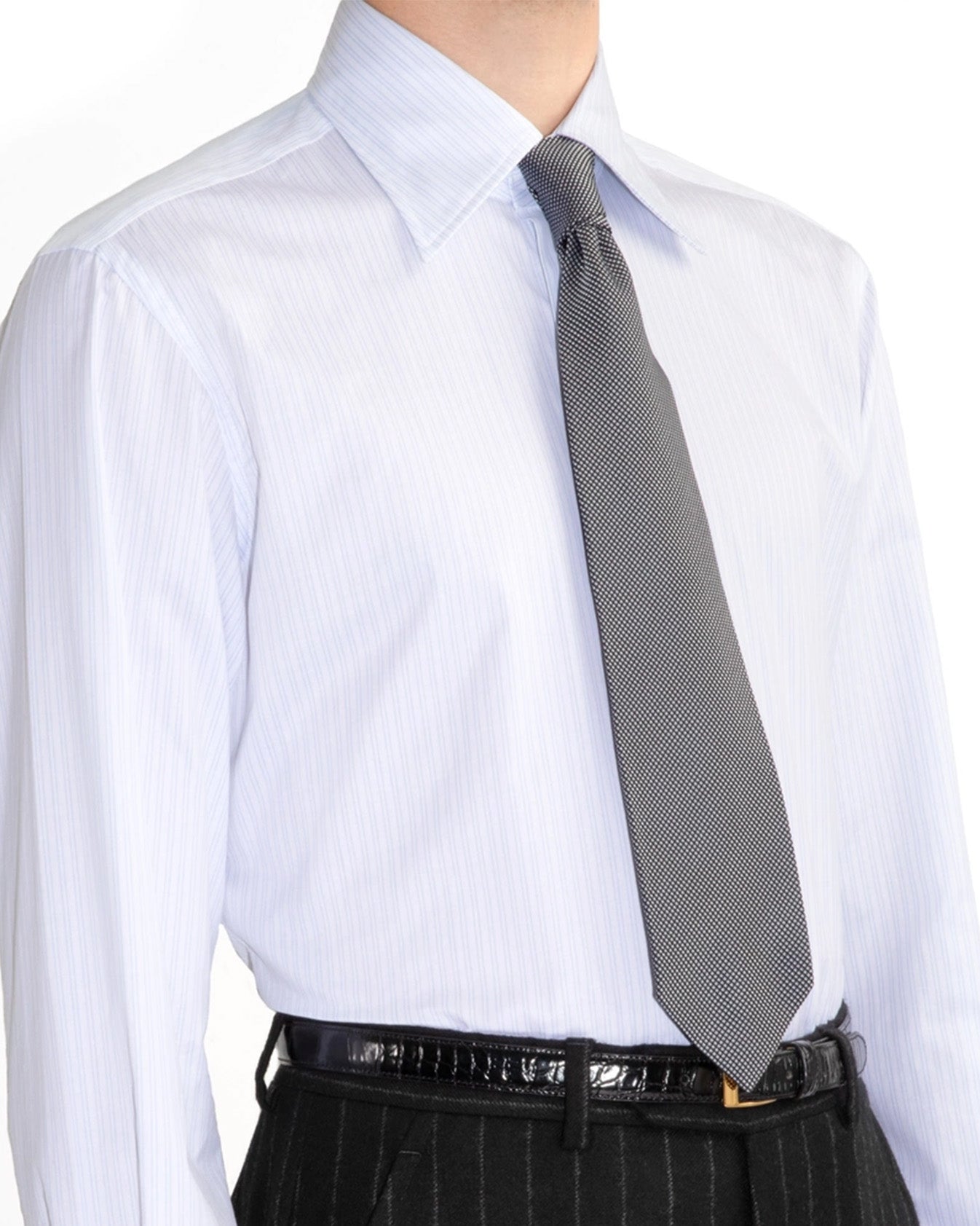 Husbands Paris | Wide Collar Shirt White Blue Stripes