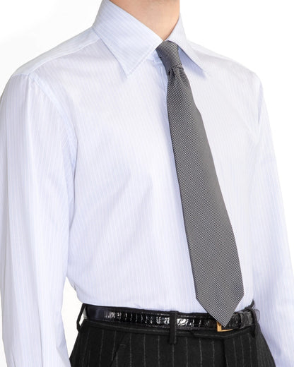 Husbands Paris | Wide Collar Shirt White Blue Stripes