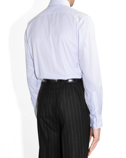 Husbands Paris | Wide Collar Shirt White Blue Stripes