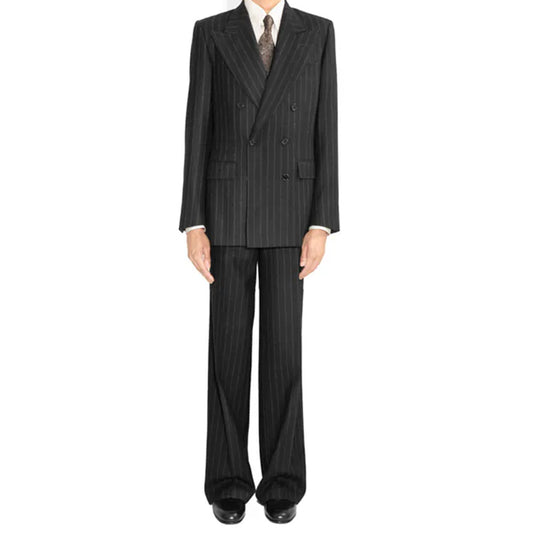 Husbands Paris | Double-Breasted Suit in Flannel Black with Chalk Stripes