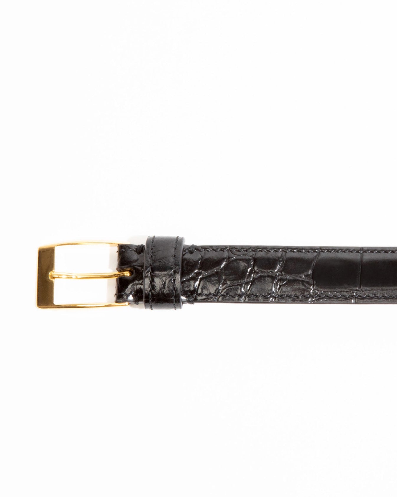 Husbands Paris | Crocodile Embossed Calfskin Thin Belt Black