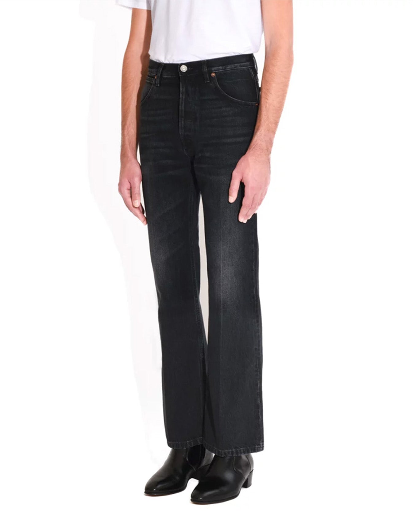 Husbands Paris | Flared High Waisted Jeans In Denim Washed Black