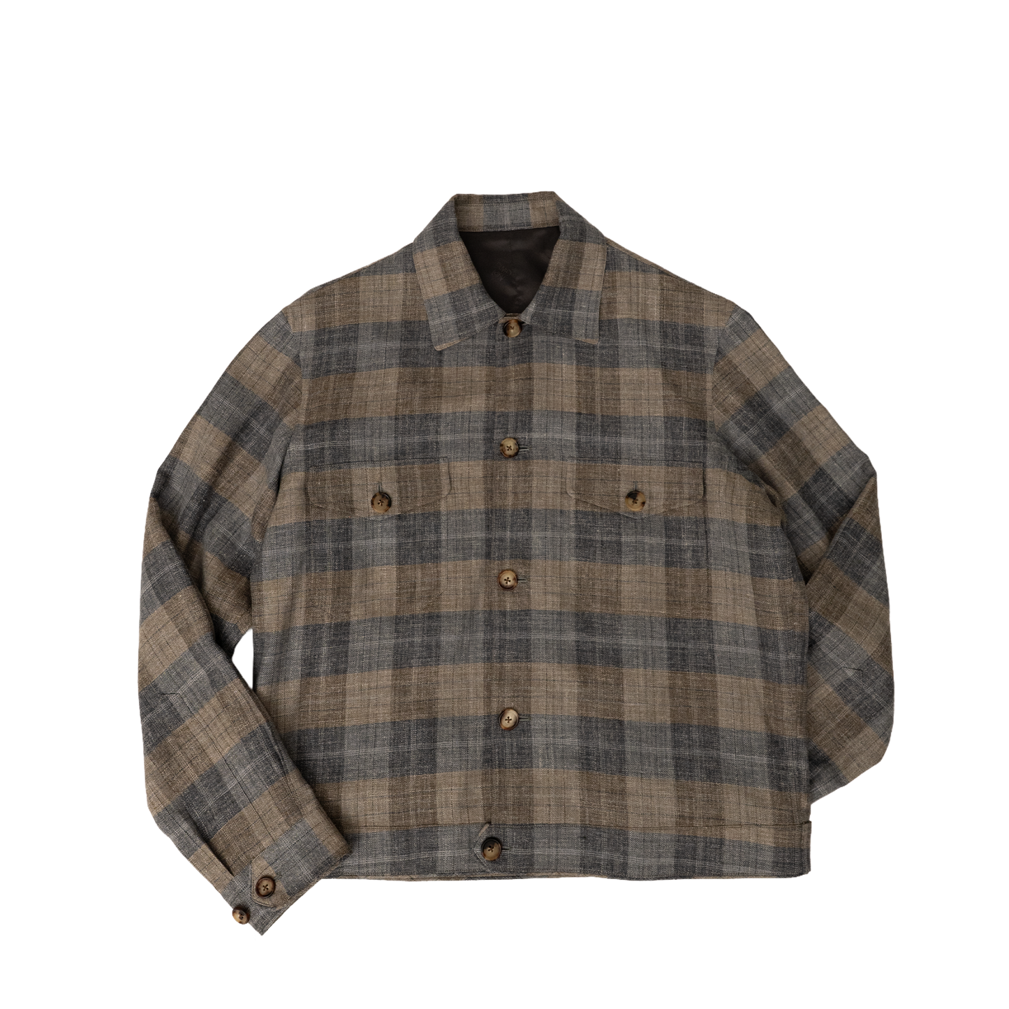Ascot Chang | Wool Silk Linen Nomad Jacket Greige Plaid