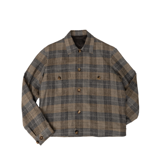 Ascot Chang | Wool Silk Linen Nomad Jacket Greige Plaid