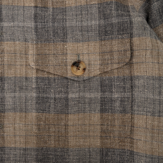 Ascot Chang | Wool Silk Linen Nomad Jacket Greige Plaid