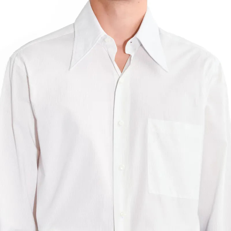 Husbands Paris | Wide Collar Shirt White With Gray Stripes