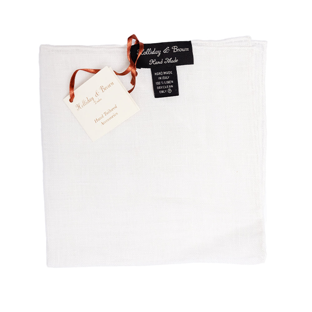 Holliday & Brown | Linen Plain White Pocket Square 04302 1