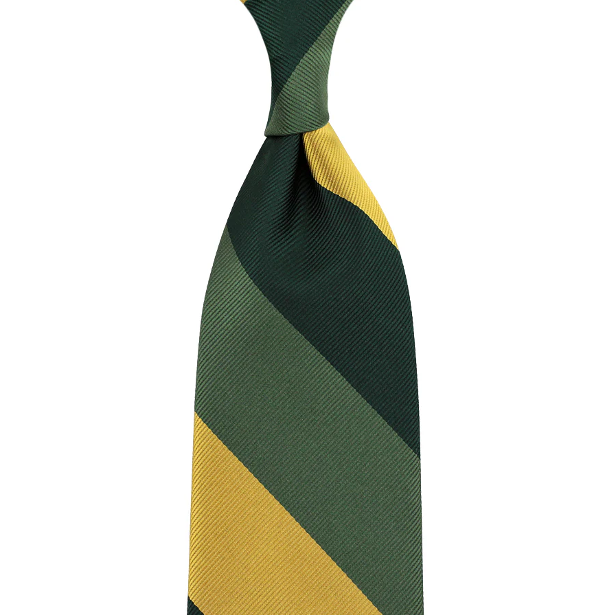 Shibumi Firenze | Japanese Repp Stripe Silk Tie Forest / Green / Yellow