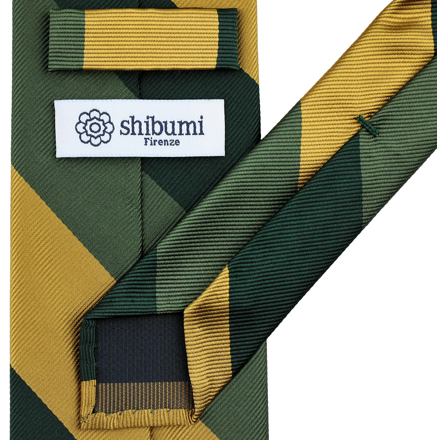 Shibumi Firenze | Japanese Repp Stripe Silk Tie Forest / Green / Yellow