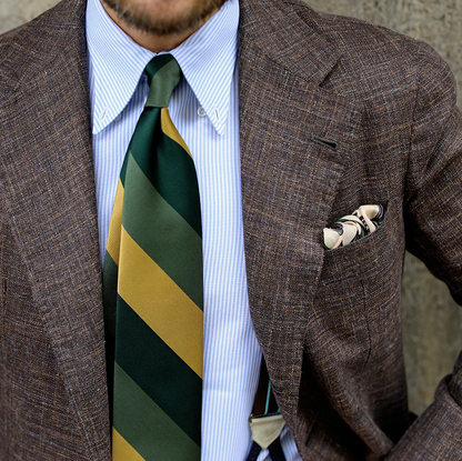 Shibumi Firenze | Japanese Repp Stripe Silk Tie Forest / Green / Yellow