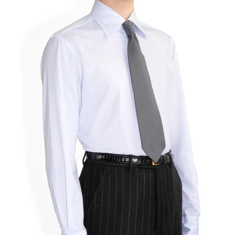 Husbands Paris | Wide Collar Shirt White Blue Stripes