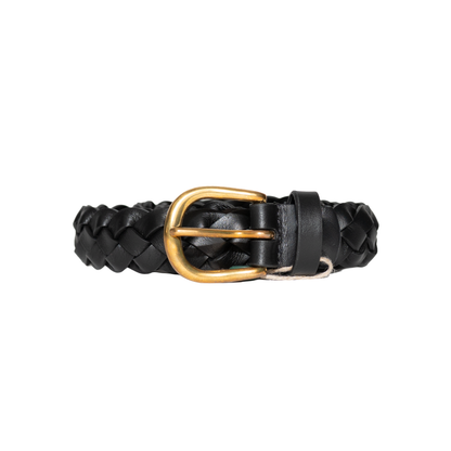Simonnot Godard | Woven Calf Nappa 25mm Brass Black Belt