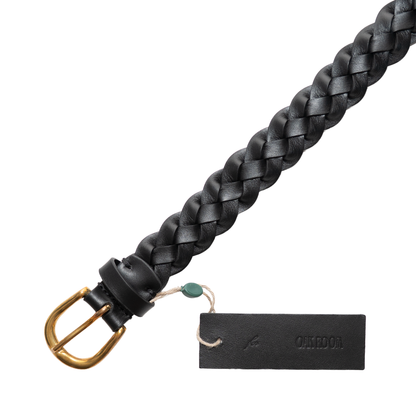 Simonnot Godard | Woven Calf Nappa 25mm Brass Black Belt
