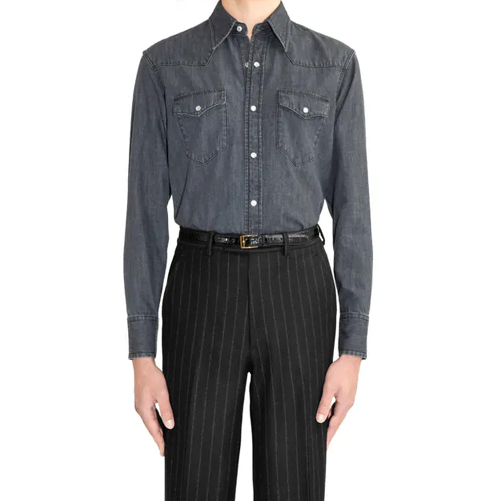 Husbands Paris | Selvedge Denim Raw Western Shirt Black