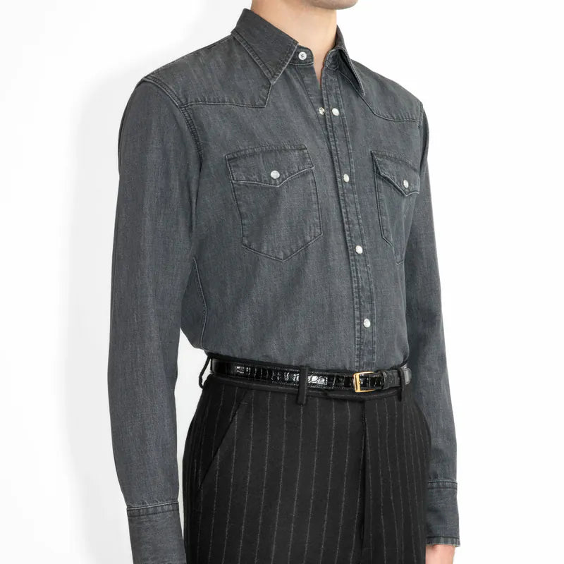 Husbands Paris | Selvedge Denim Raw Western Shirt Black