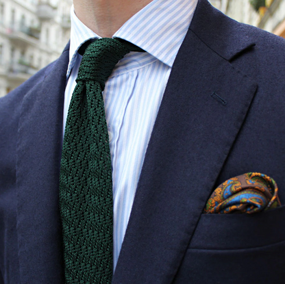 Shibumi Firenze | Zigzag Silk Knit Tie Forest Green